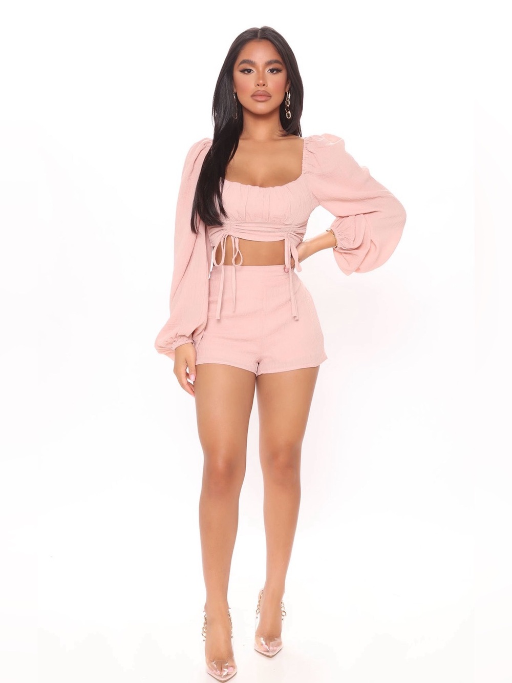High-Waist Pink Women's Shorts Set